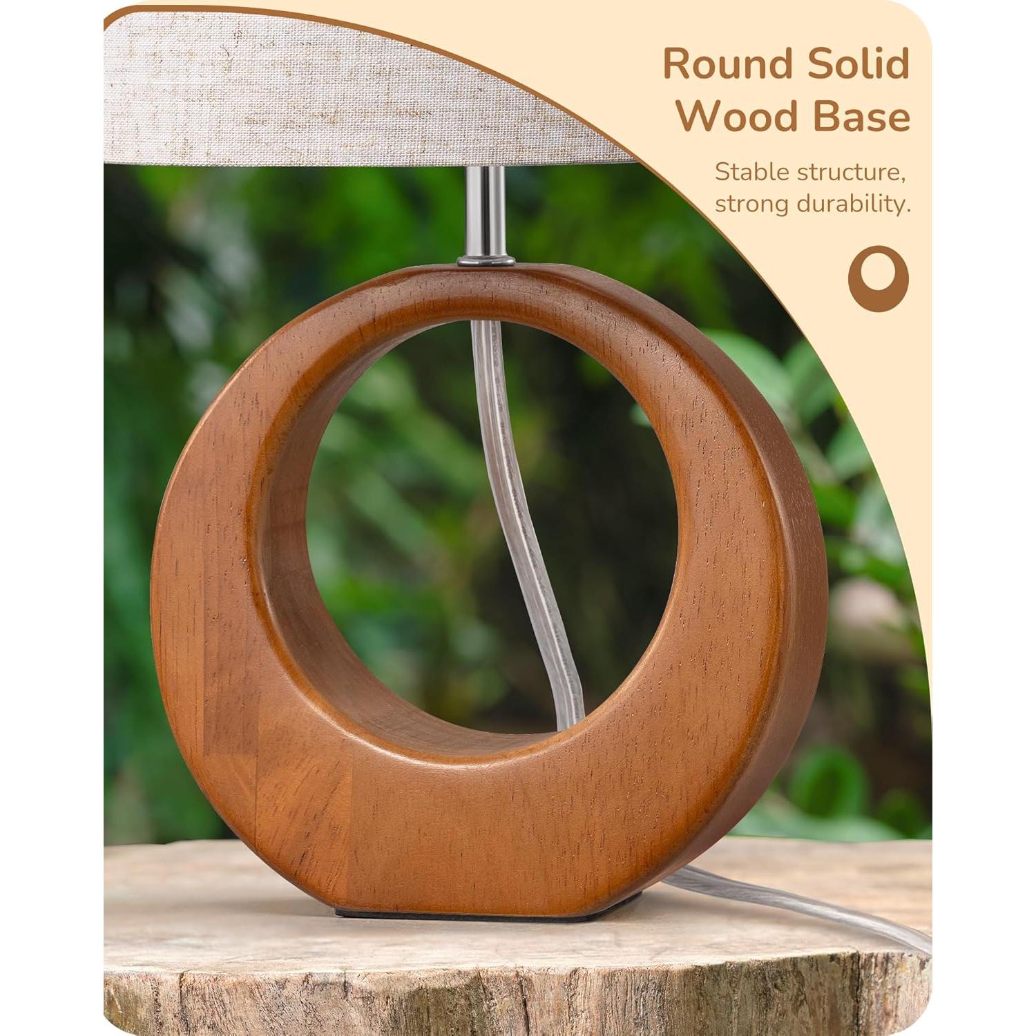 Lámpara de Mesa Pequeña EDISHINE Madera de Pera Oscura 34 cm