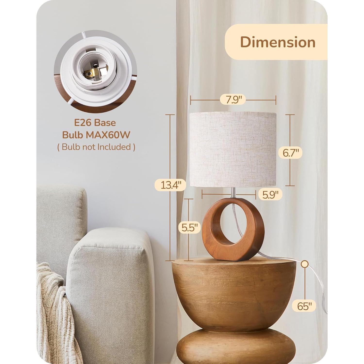 Lámpara de Mesa Pequeña EDISHINE Madera de Pera Oscura 34 cm