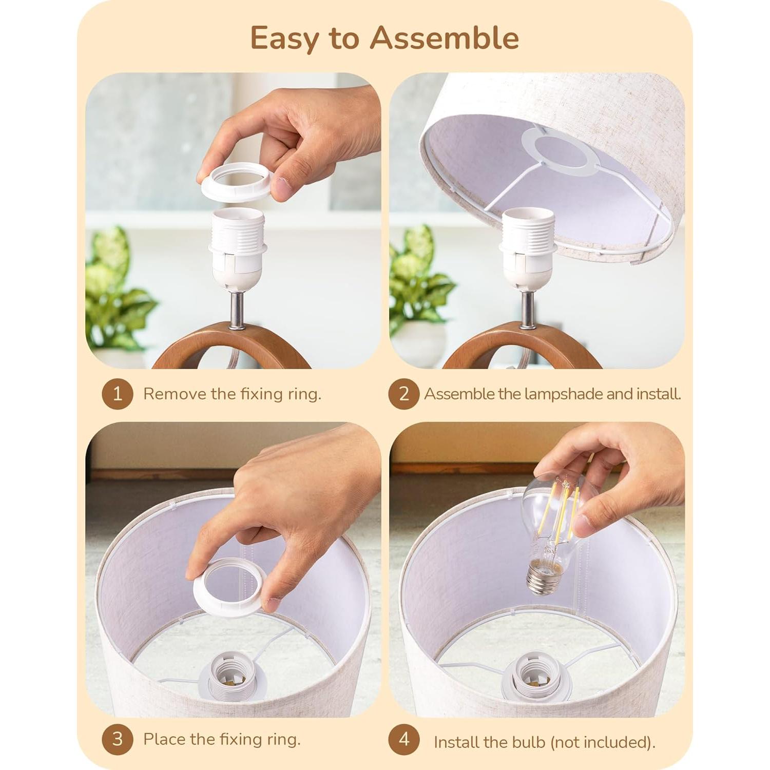 Lámpara de Mesa Pequeña EDISHINE Madera de Pera Oscura 34 cm