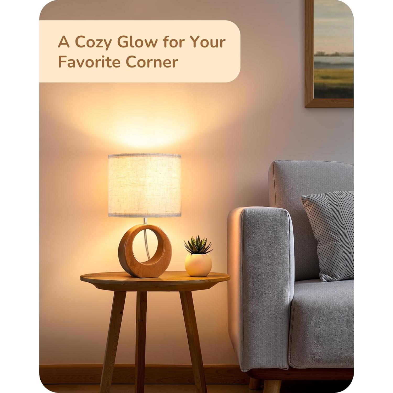 Lámpara de Mesa Pequeña EDISHINE Madera de Pera Oscura 34 cm