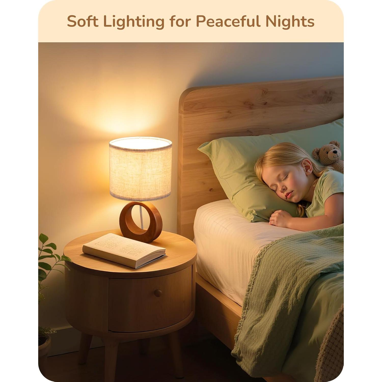 Lámpara de Mesa Pequeña EDISHINE Madera de Pera Oscura 34 cm