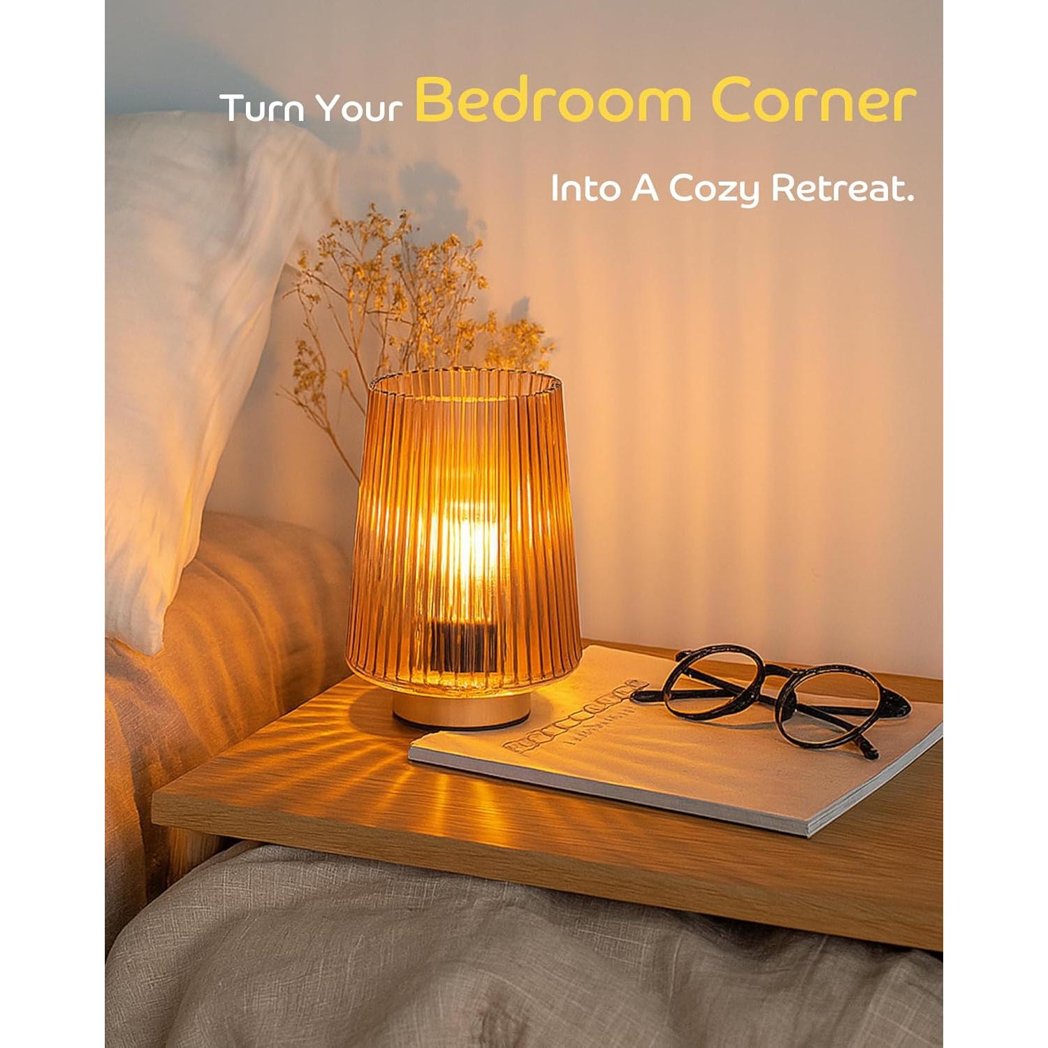 Lámpara de mesa a pilas LUSHARBOR ámbar con temporizador