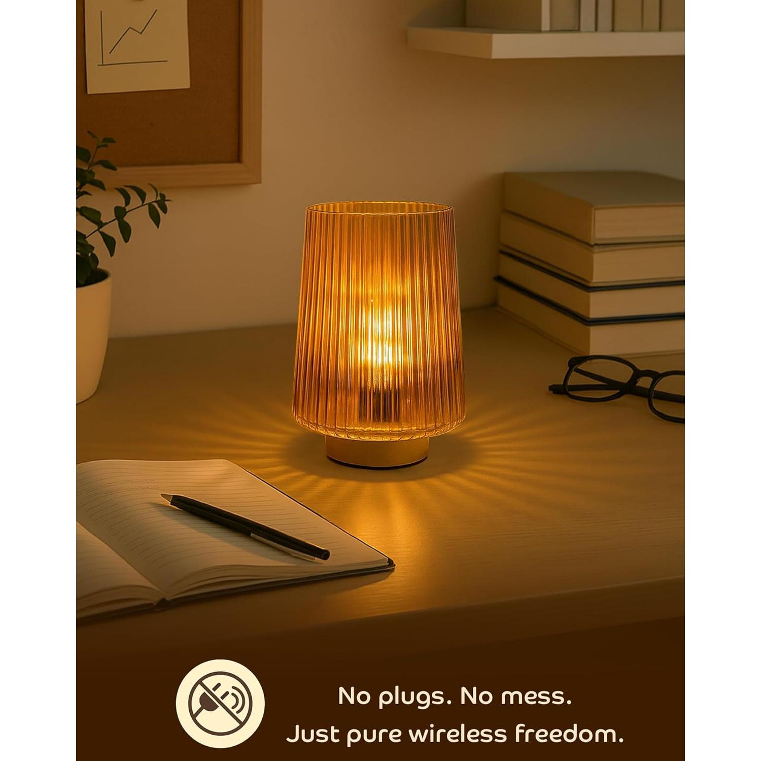 Lámpara de mesa a pilas LUSHARBOR ámbar con temporizador