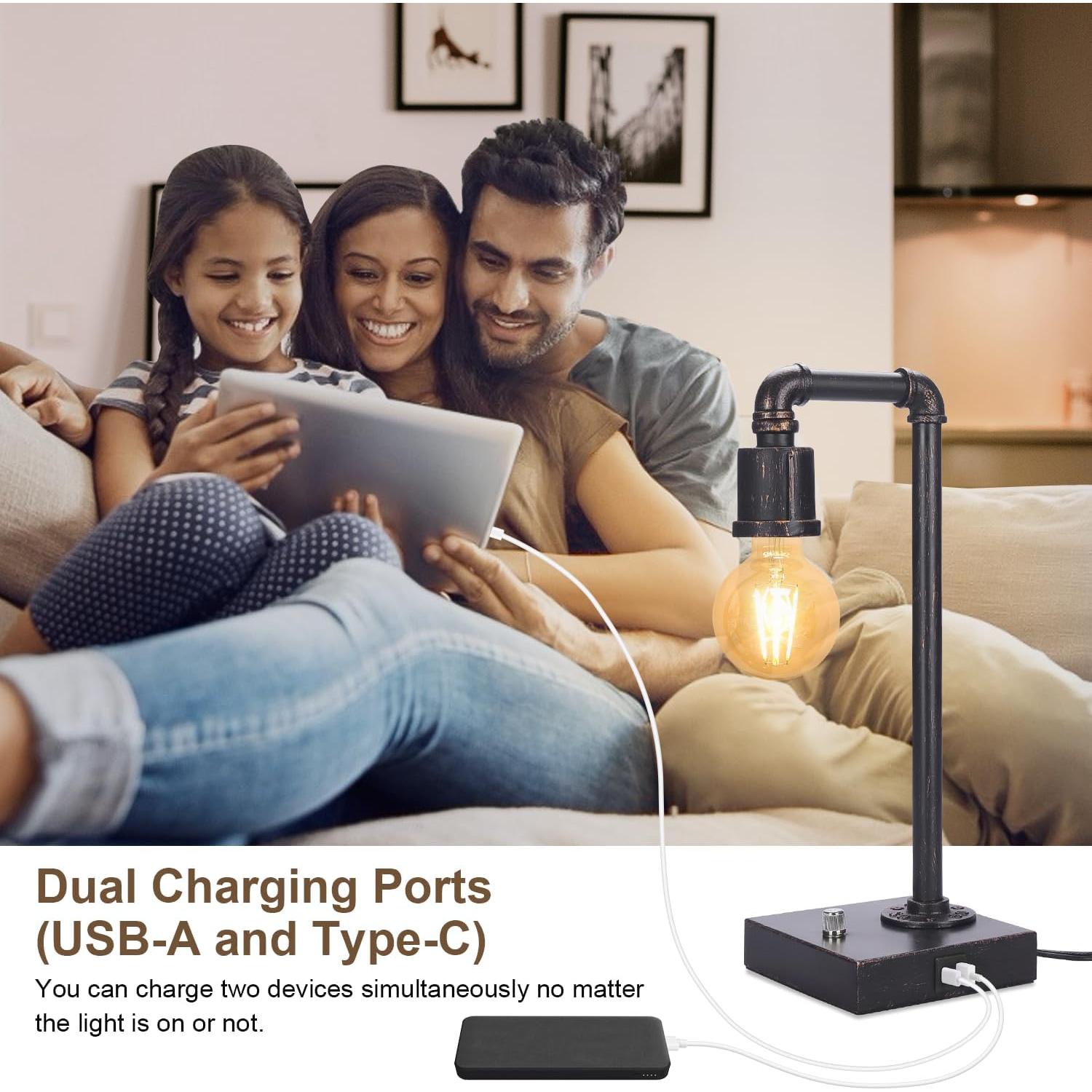 Lámpara de Mesa Industrial Seaside Village con USB Regulable