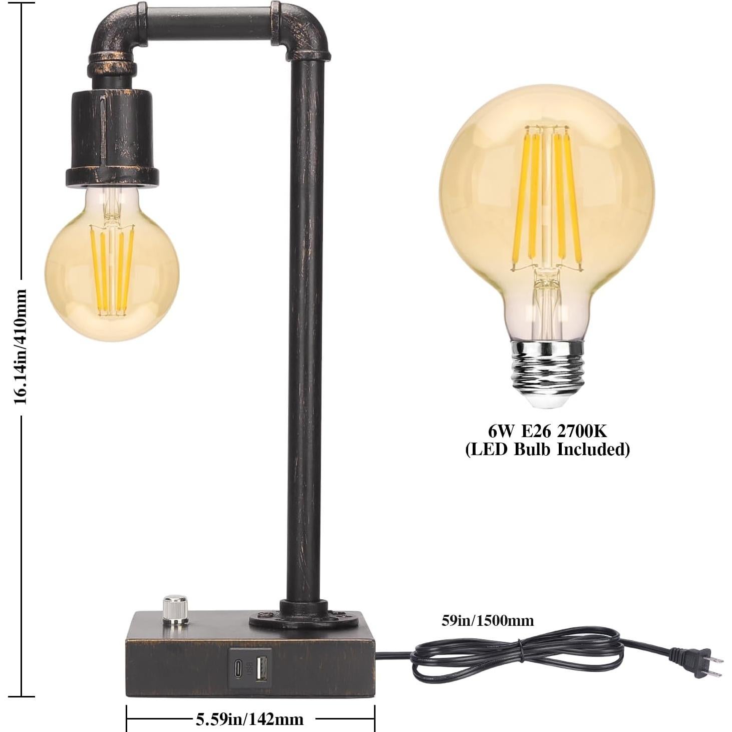 Lámpara de Mesa Industrial Seaside Village con USB Regulable