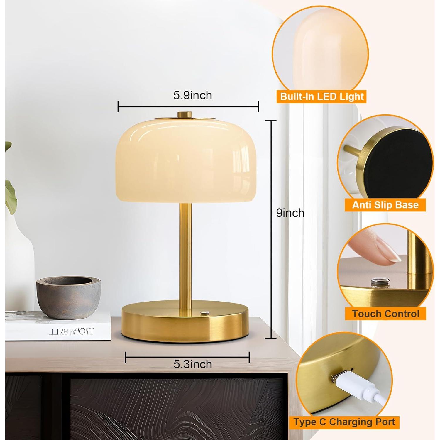 Lámpara de Mesa Inalámbrica PORTRES LED Táctil Oro 3 Niveles