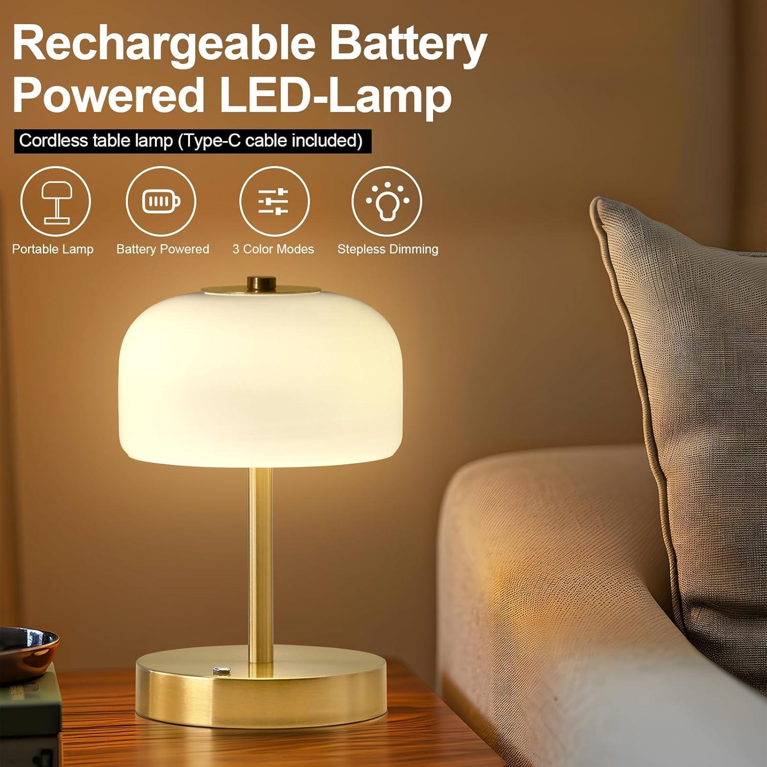 Lámpara de Mesa Inalámbrica PORTRES LED Táctil Oro 3 Niveles