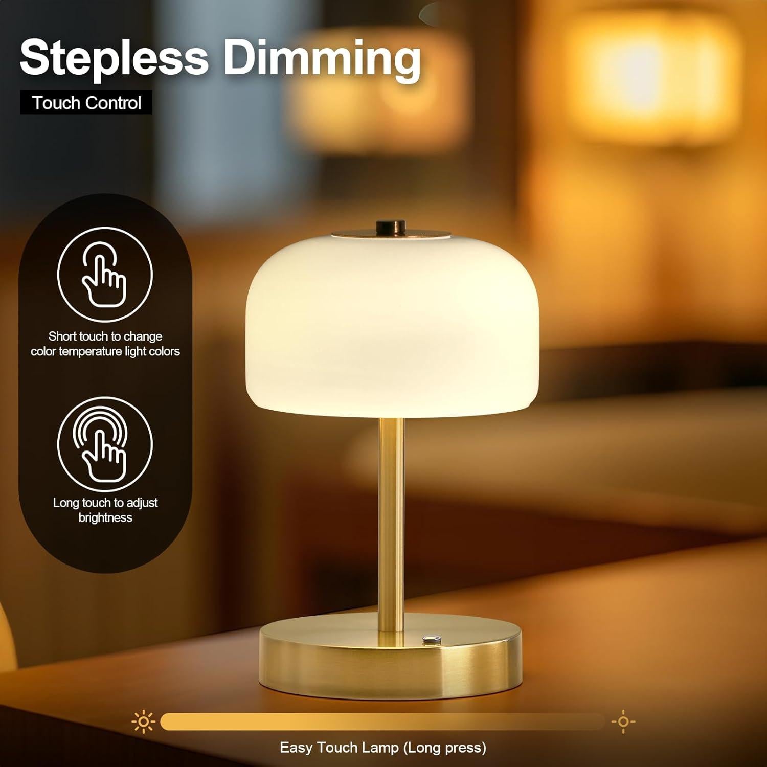 Lámpara de Mesa Inalámbrica PORTRES LED Táctil Oro 3 Niveles