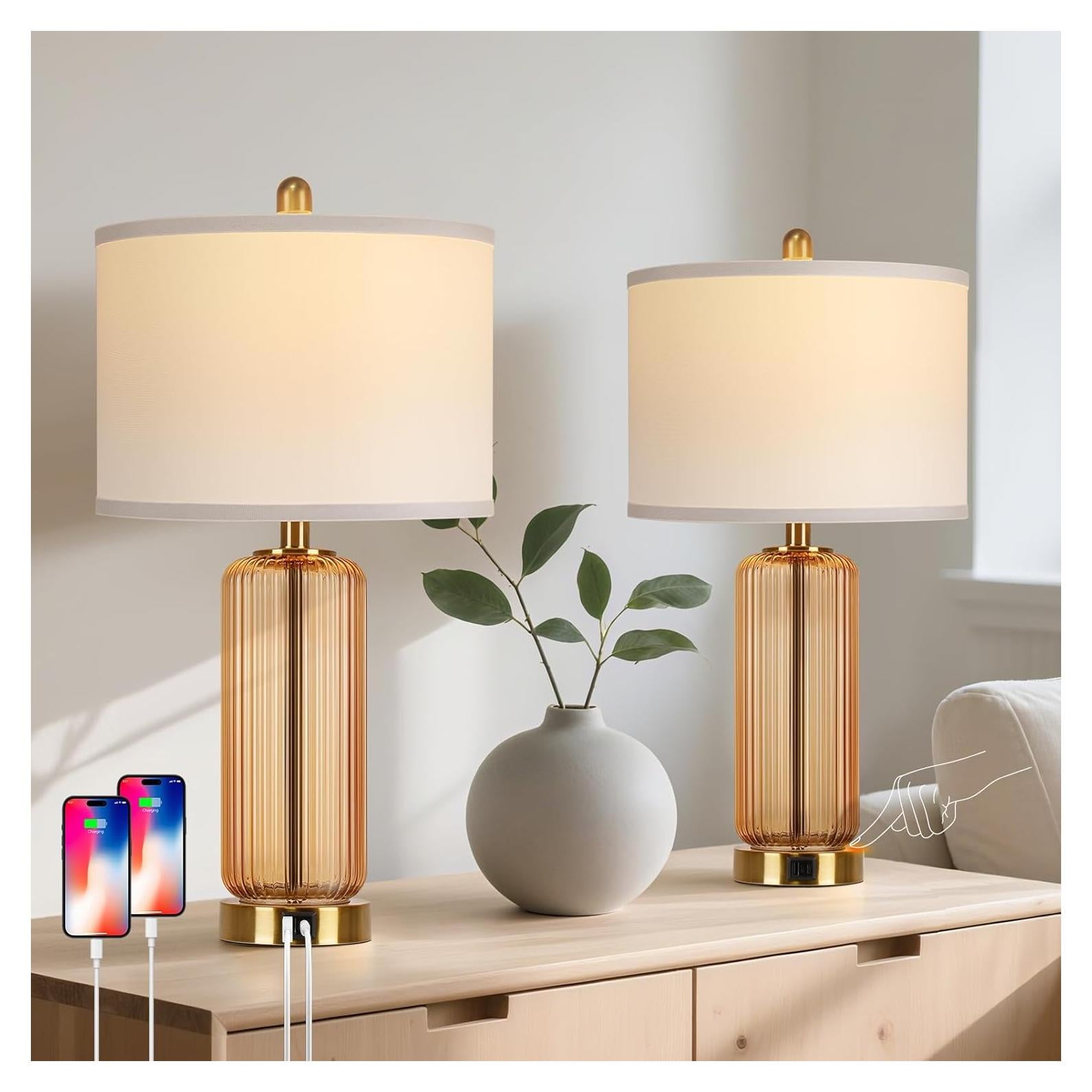 Juego de Lámparas de Mesa WIHTU con Control Táctil y USB