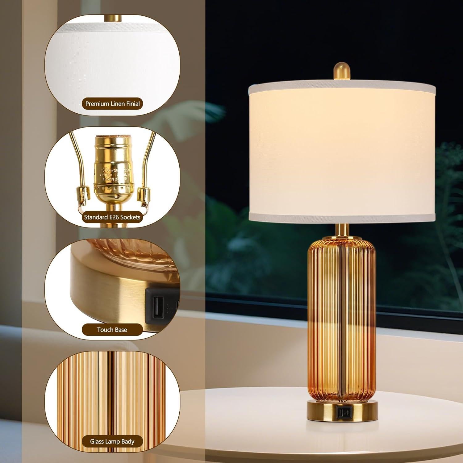 Juego de Lámparas de Mesa WIHTU con Control Táctil y USB