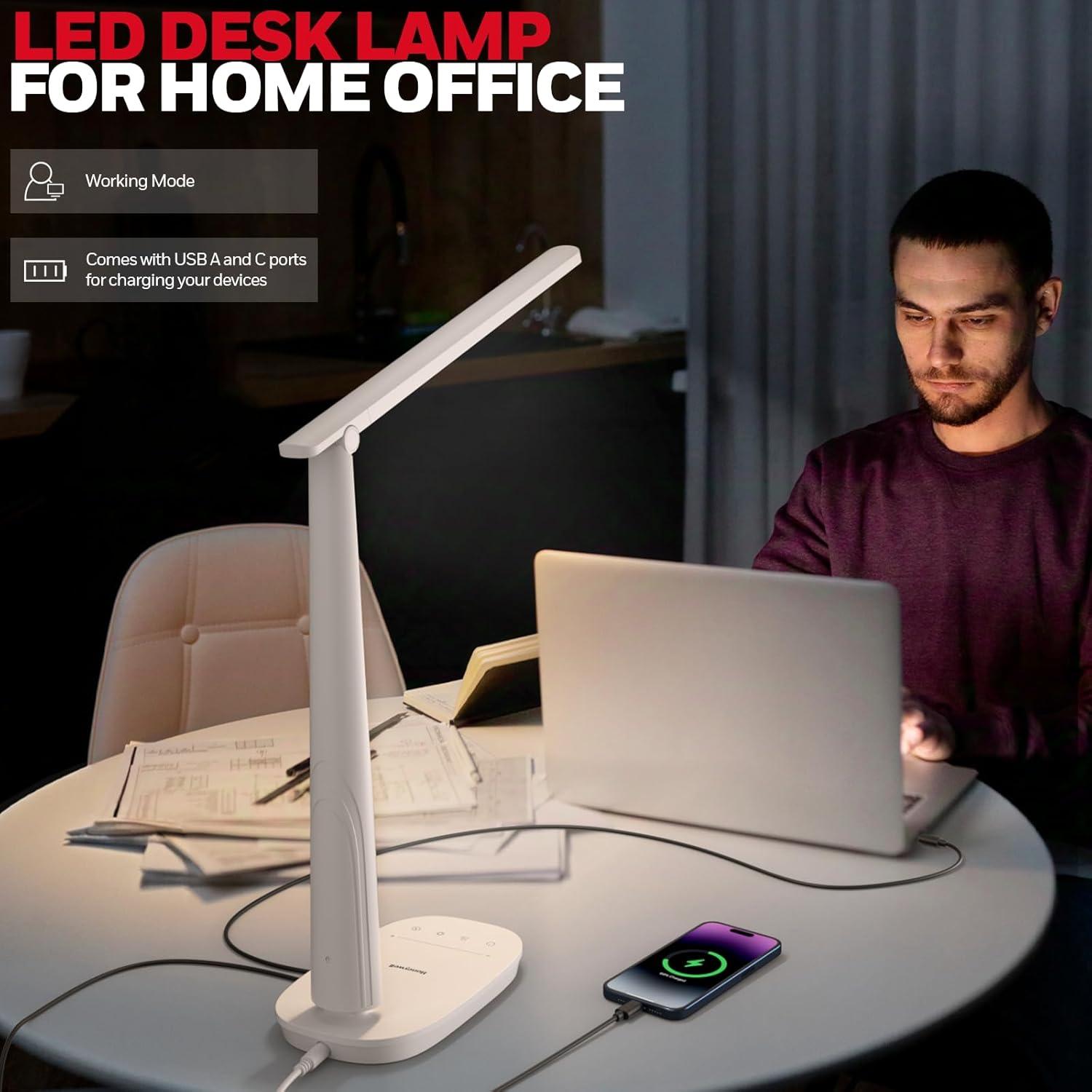 Lámpara de Escritorio LED Honeywell con Carga USB y 4 Modos