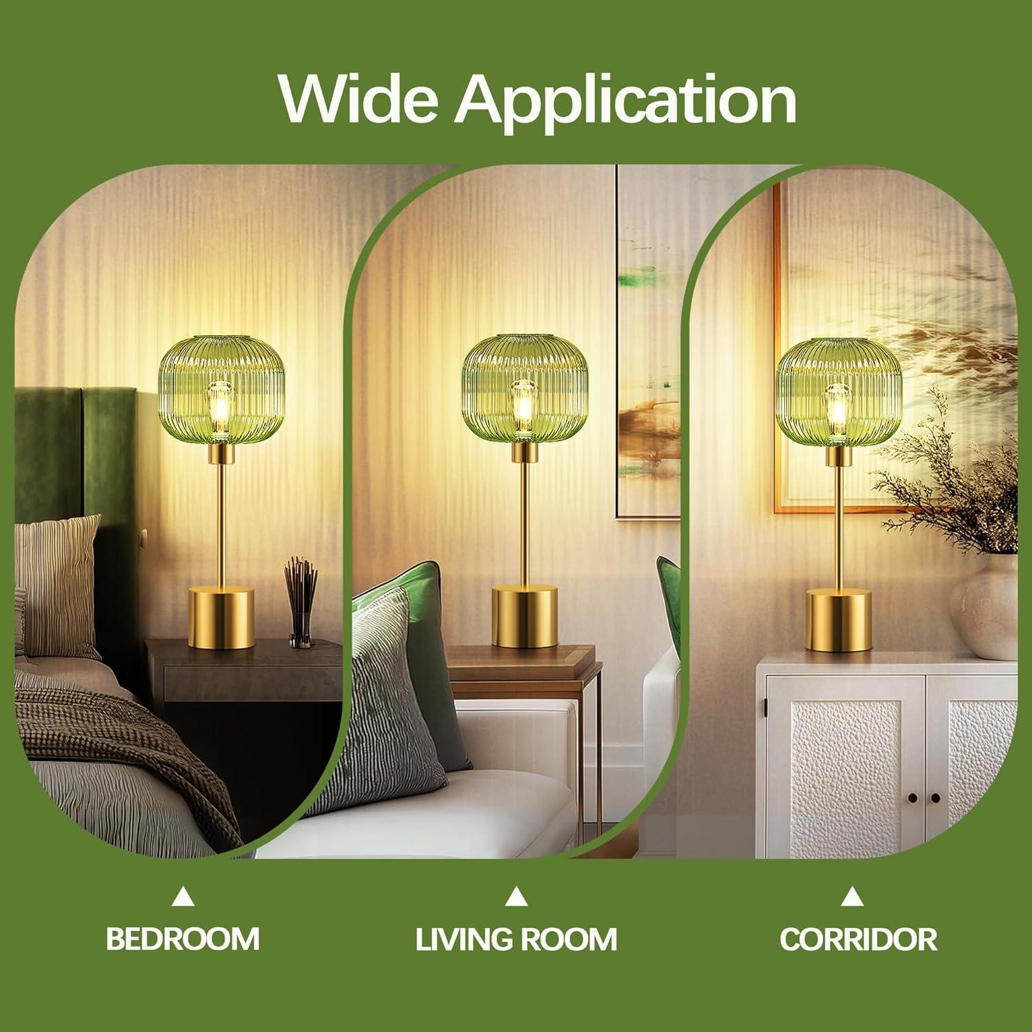 Lámpara de Mesa Táctil QiMH de Vidrio Estriado Verde 54cm