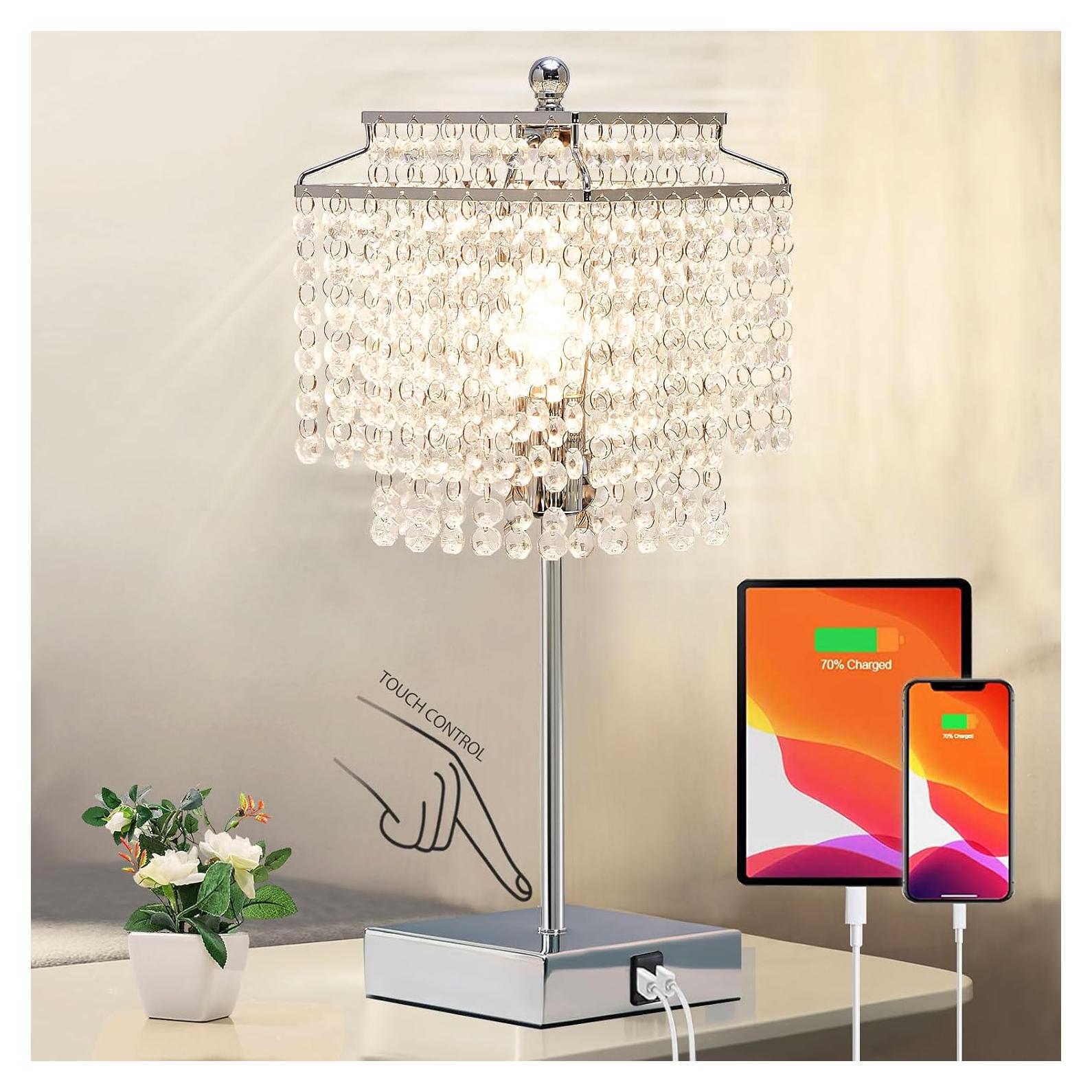 Lámpara de Mesa Táctil Luvkczc Plateada con USB 6W LED