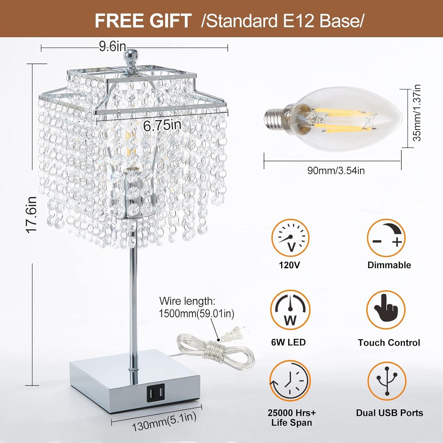 Lámpara de Mesa Táctil Luvkczc Plateada con USB 6W LED