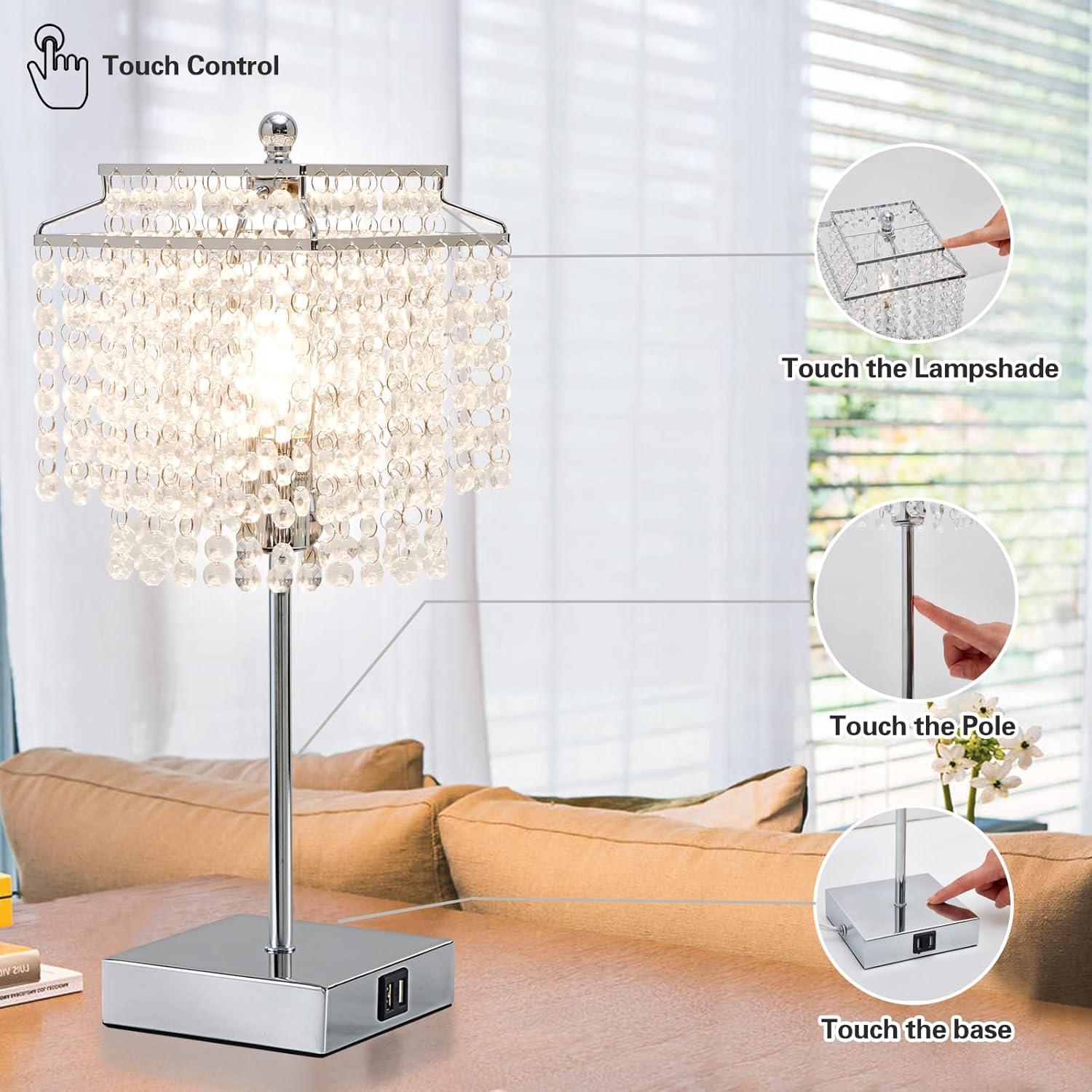 Lámpara de Mesa Táctil Luvkczc Plateada con USB 6W LED