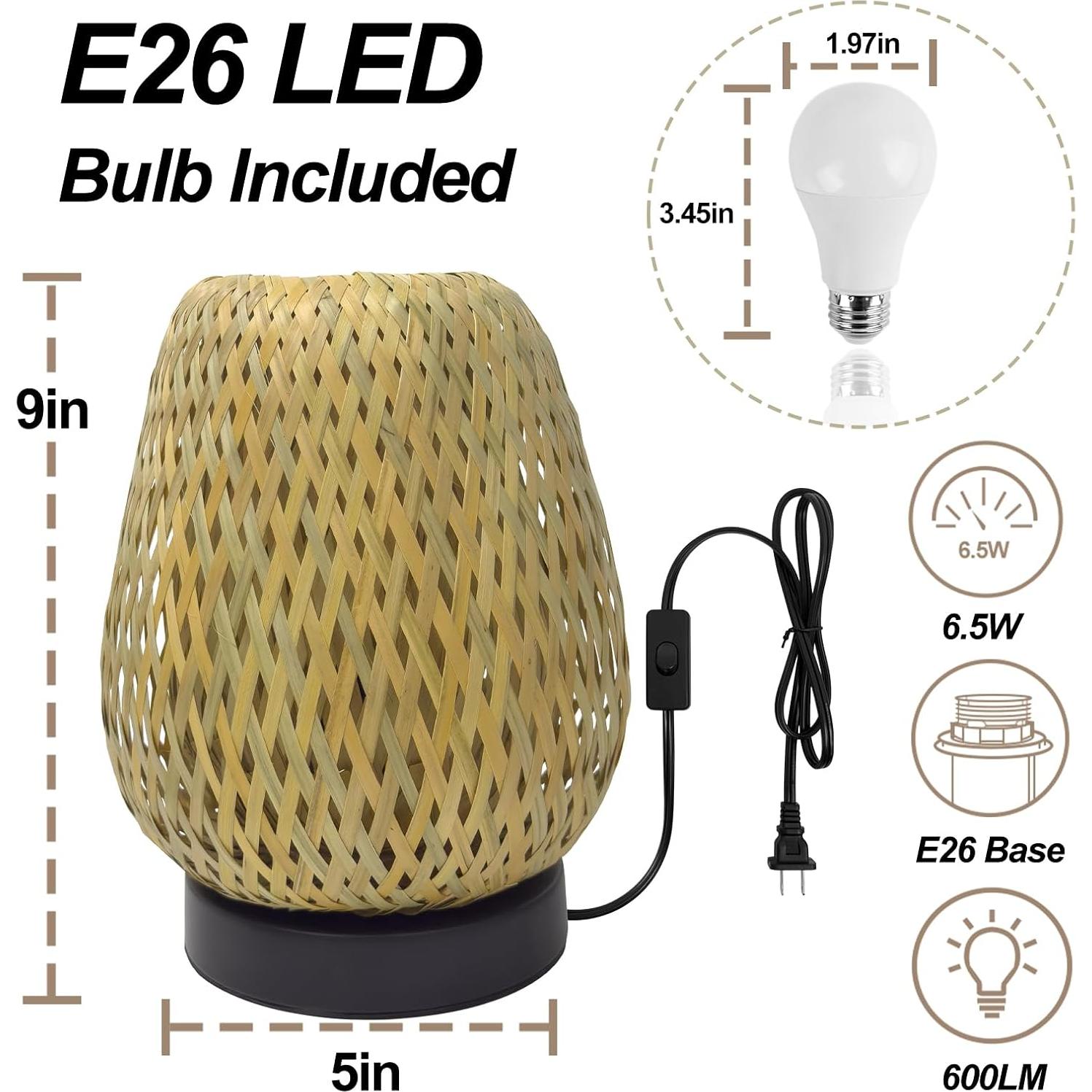 Lámpara de Mesa Boho Jriceskiz - Tejida a Mano con 3 Temperaturas