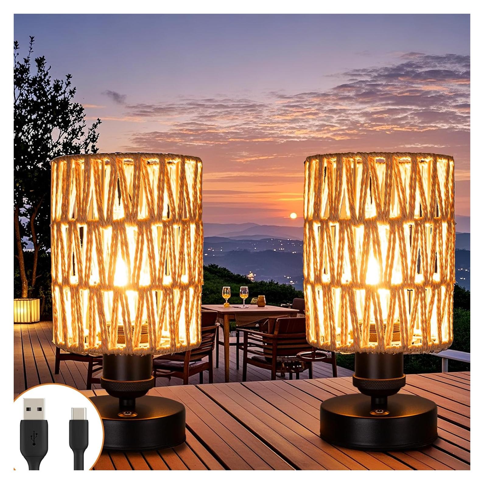 Lámparas de Mesa Exteriores Recargables ALL FORTUNE Beige - Juego de 2