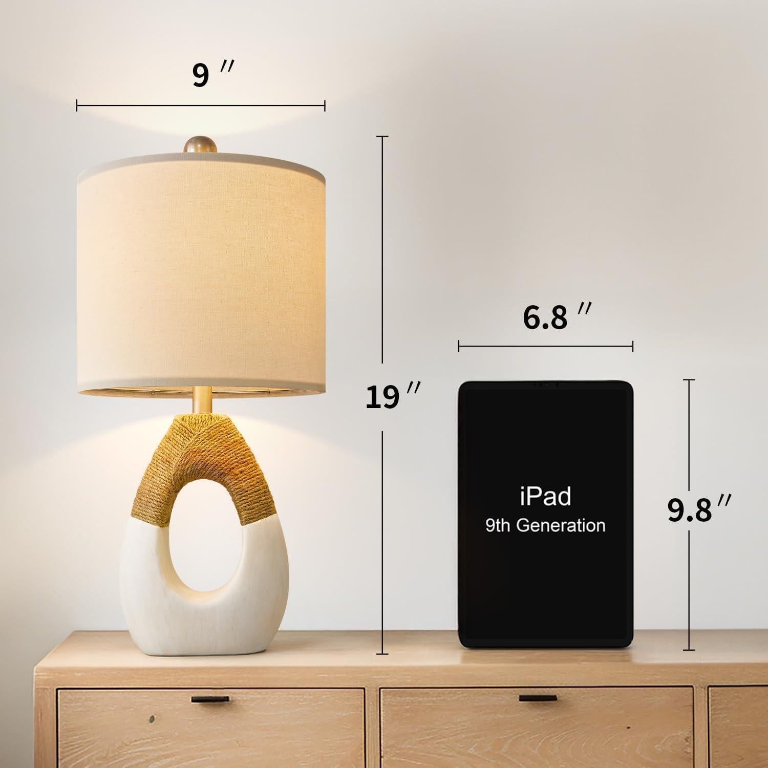 Lámpara de Mesa Boho OYEARS 48cm Ratan y Resina para Dormitorio