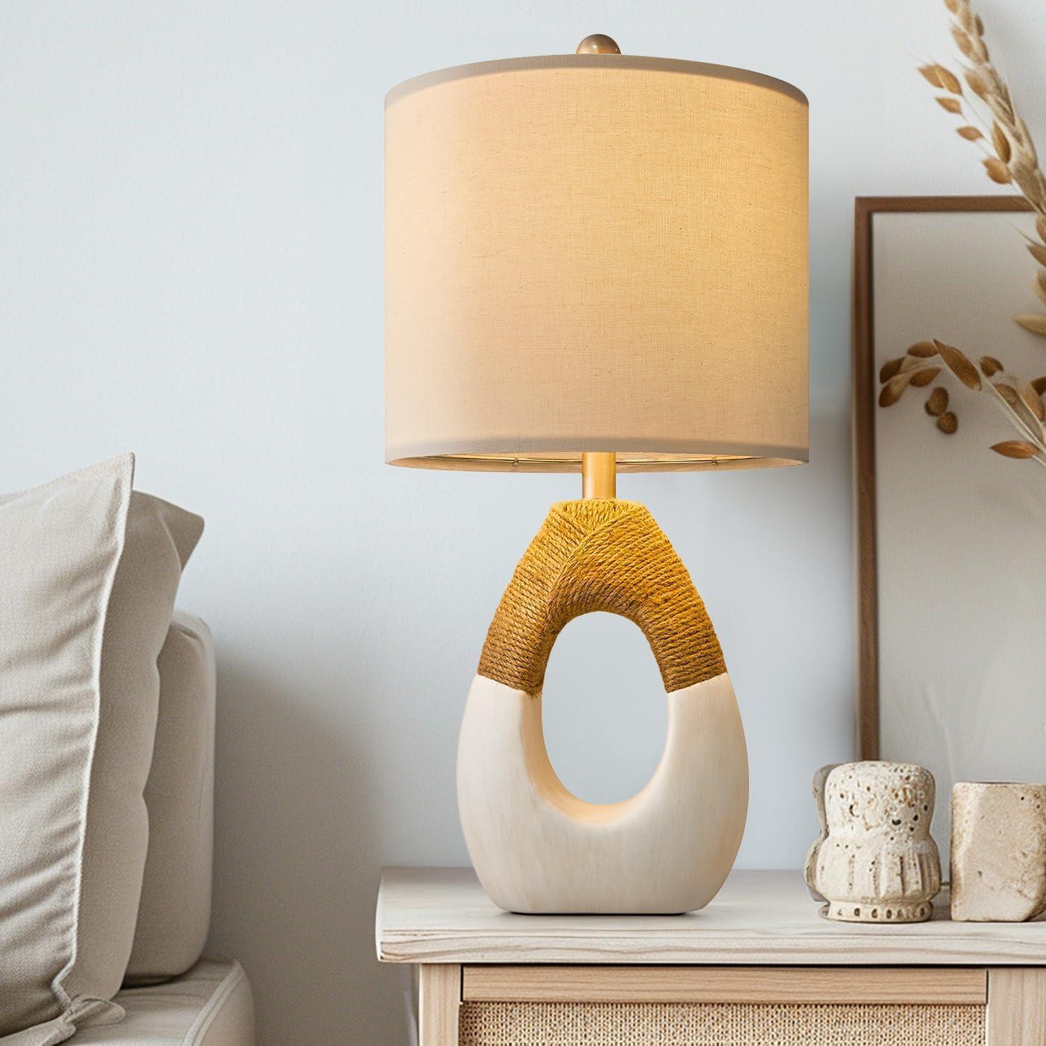 Lámpara de Mesa Boho OYEARS 48cm Ratan y Resina para Dormitorio