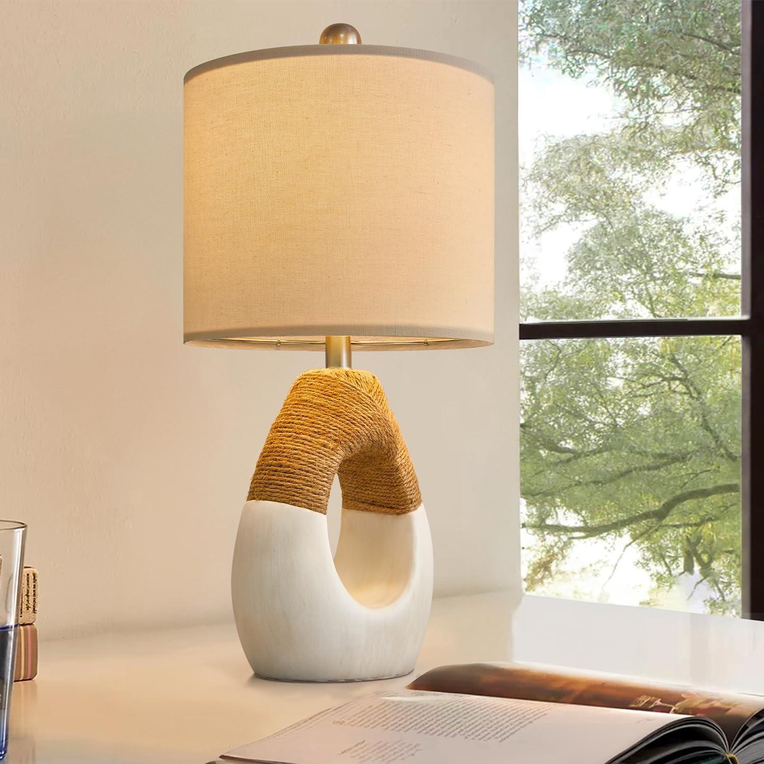 Lámpara de Mesa Boho OYEARS 48cm Ratan y Resina para Dormitorio