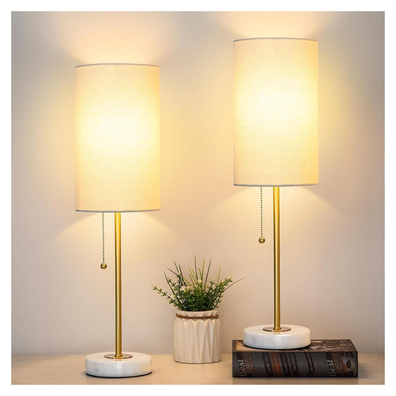 Lámpara de Mesa de Noche JUNNAI con Base de Mármol 46.99 cm