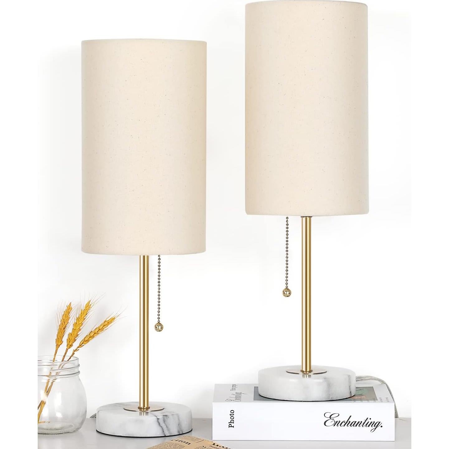 Lámpara de Mesa de Noche JUNNAI con Base de Mármol 46.99 cm