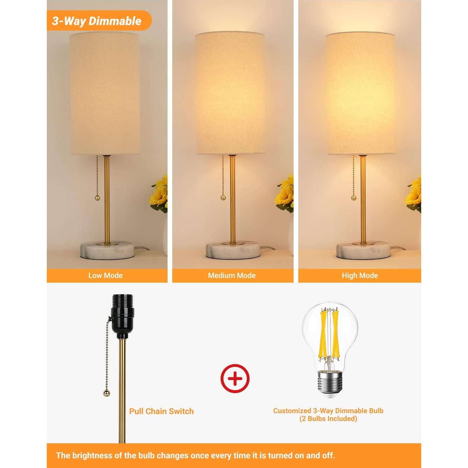 Lámpara de Mesa de Noche JUNNAI con Base de Mármol 46.99 cm