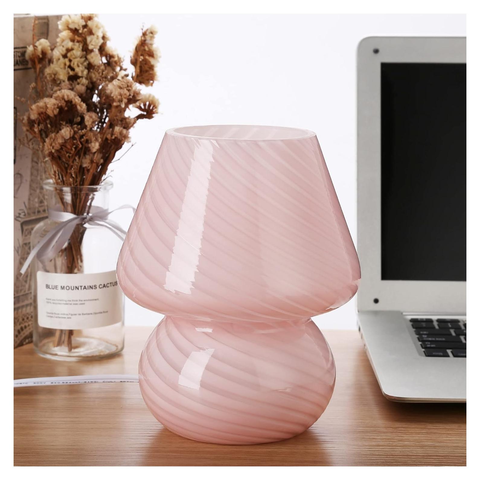 Lámpara de Hongo Rosa BSOD, Vidrio Murano, 17.78 cm