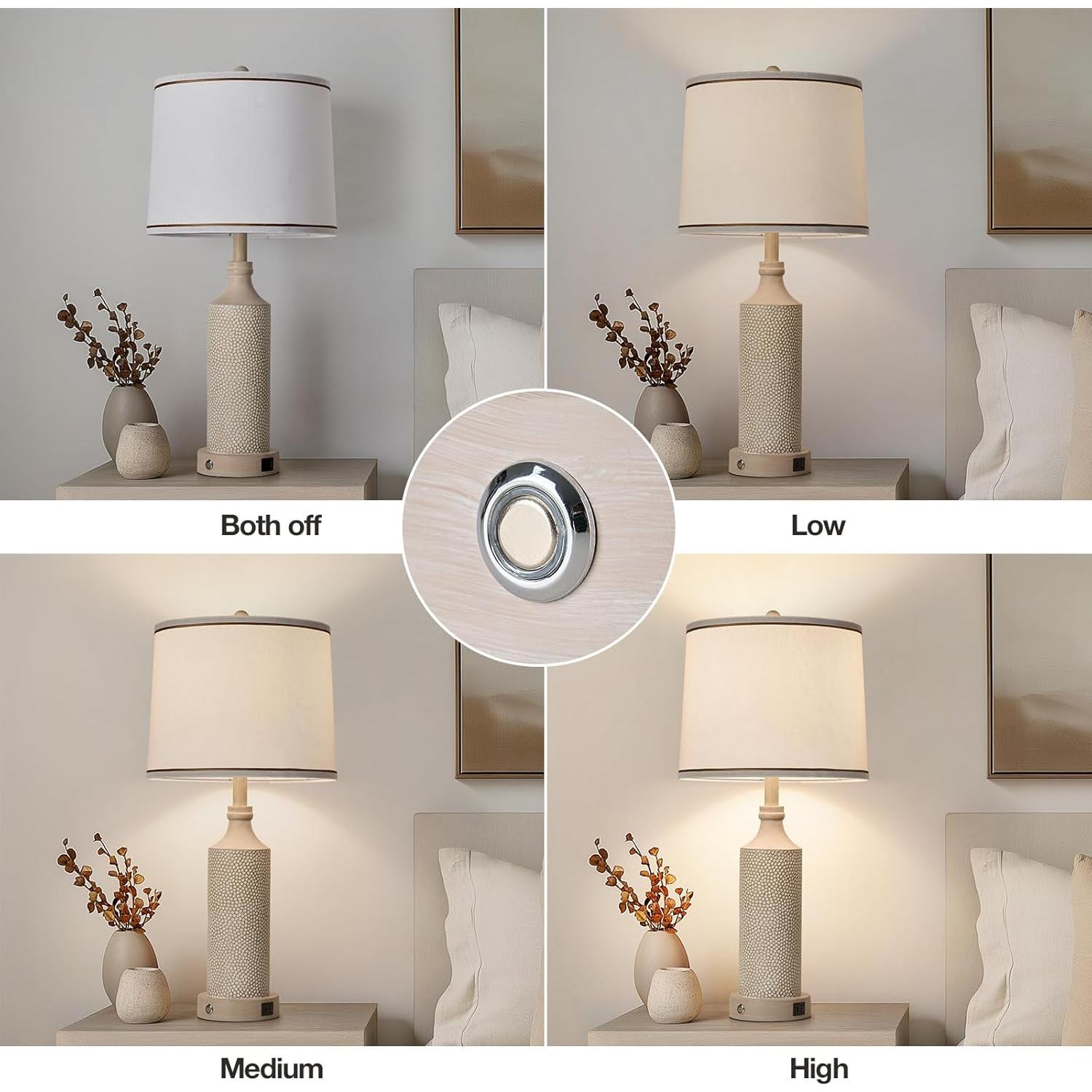 Juego de 2 Lámparas de Mesa AIDENOEY Dimmables USB Blanco