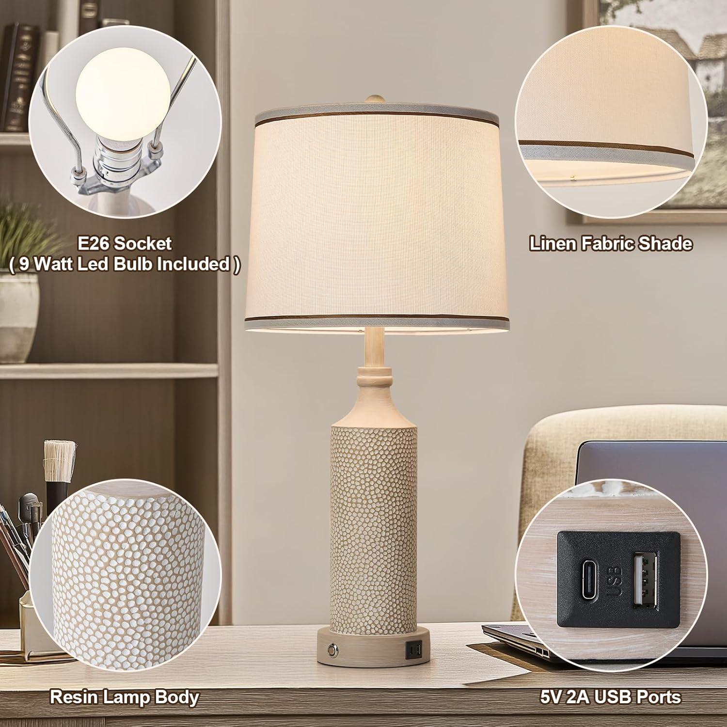 Juego de 2 Lámparas de Mesa AIDENOEY Dimmables USB Blanco