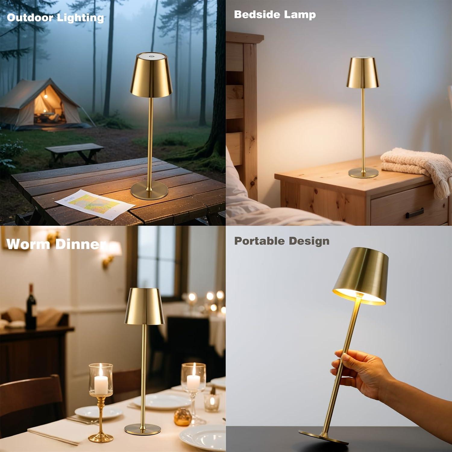 Lámpara de Mesa Recargable Dimmable Dorada 5000mAh