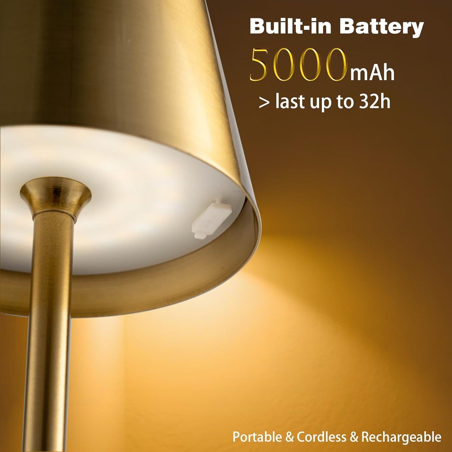 Lámpara de Mesa Recargable Dimmable Dorada 5000mAh