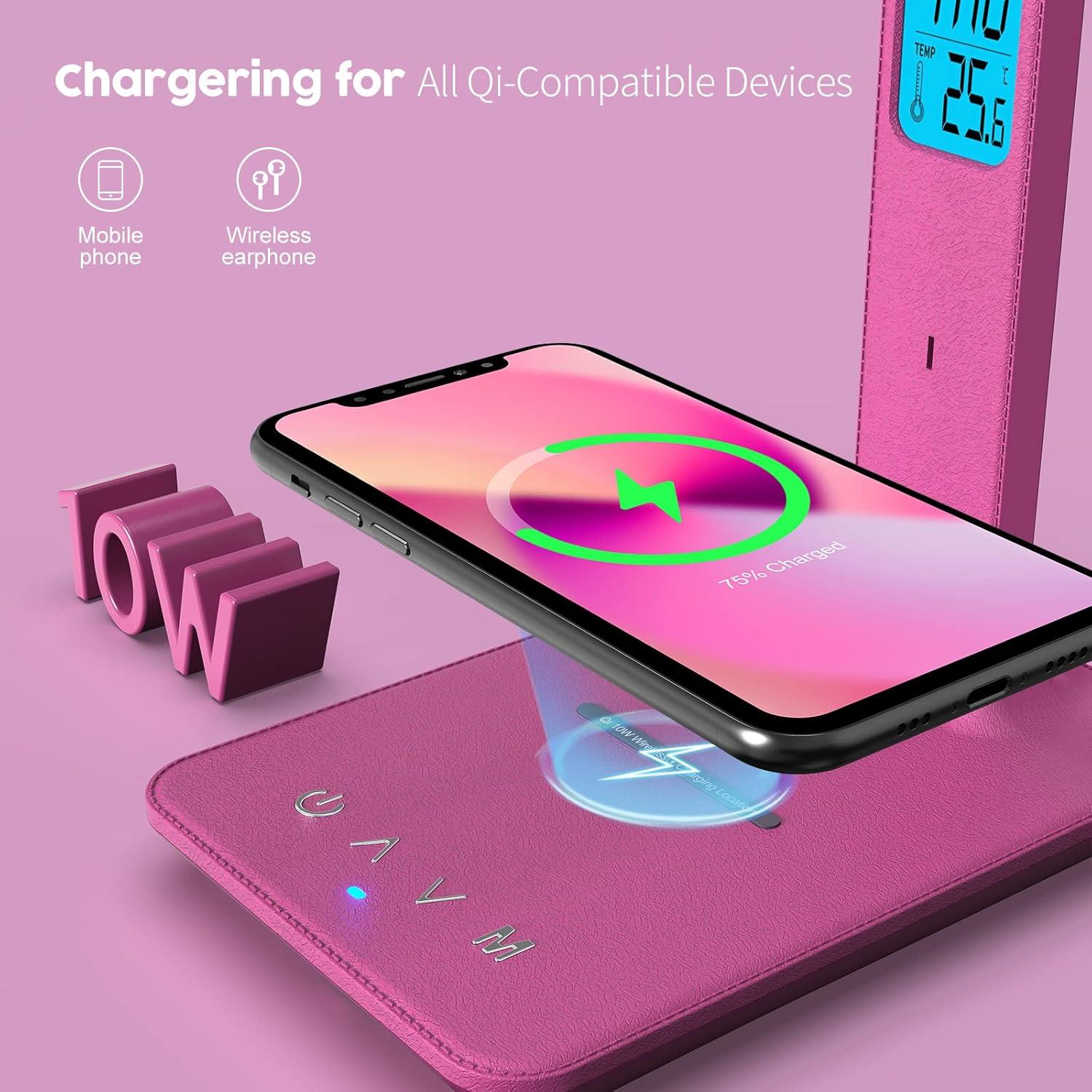 Lámpara de Escritorio LED Poukaran con Cargador Inalámbrico Rosa