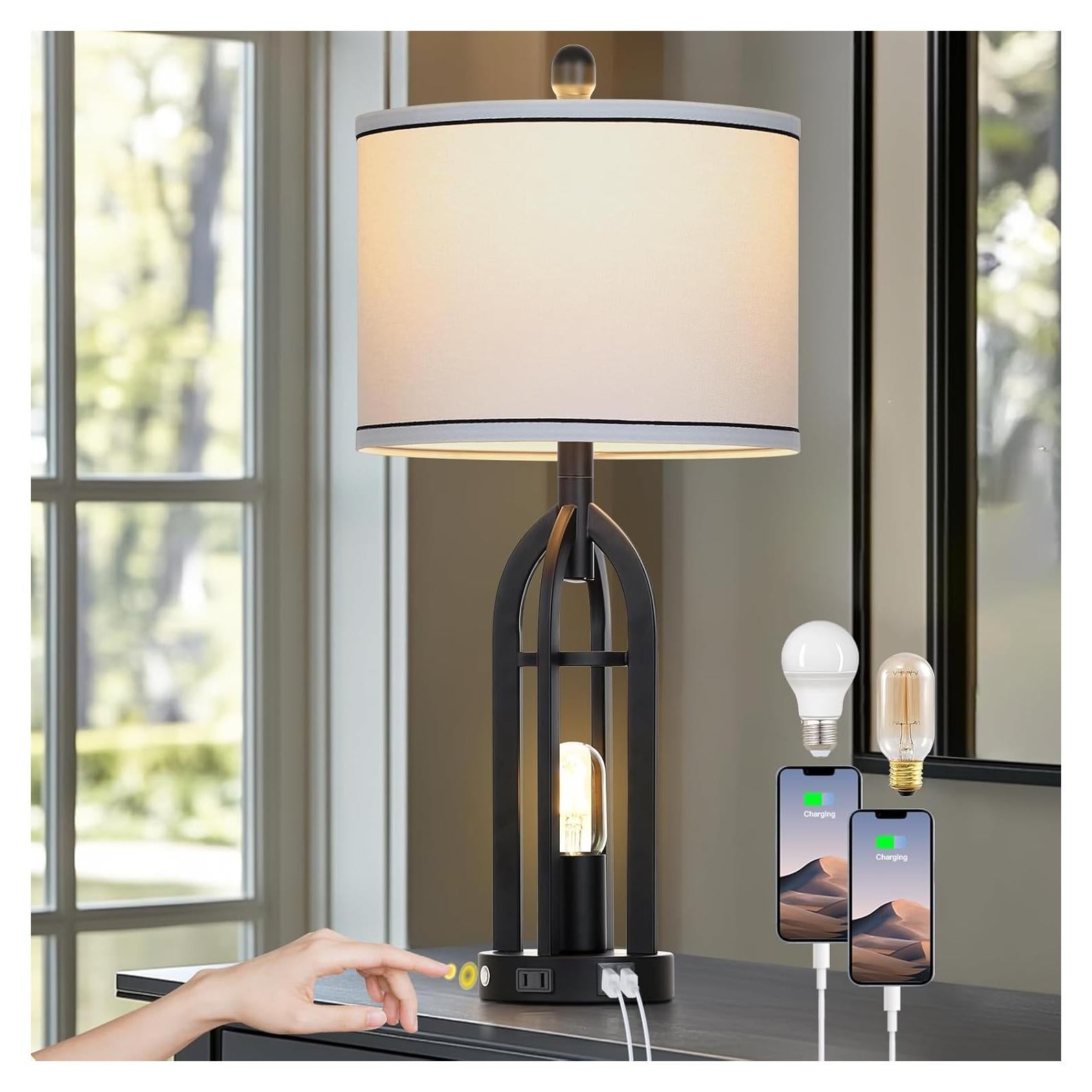 Lámpara de Mesa Industrial Cinyirong 68.58 cm USB y Toma de Corriente