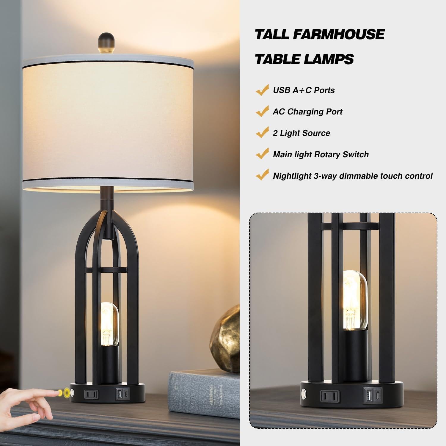 Lámpara de Mesa Industrial Cinyirong 68.58 cm USB y Toma de Corriente