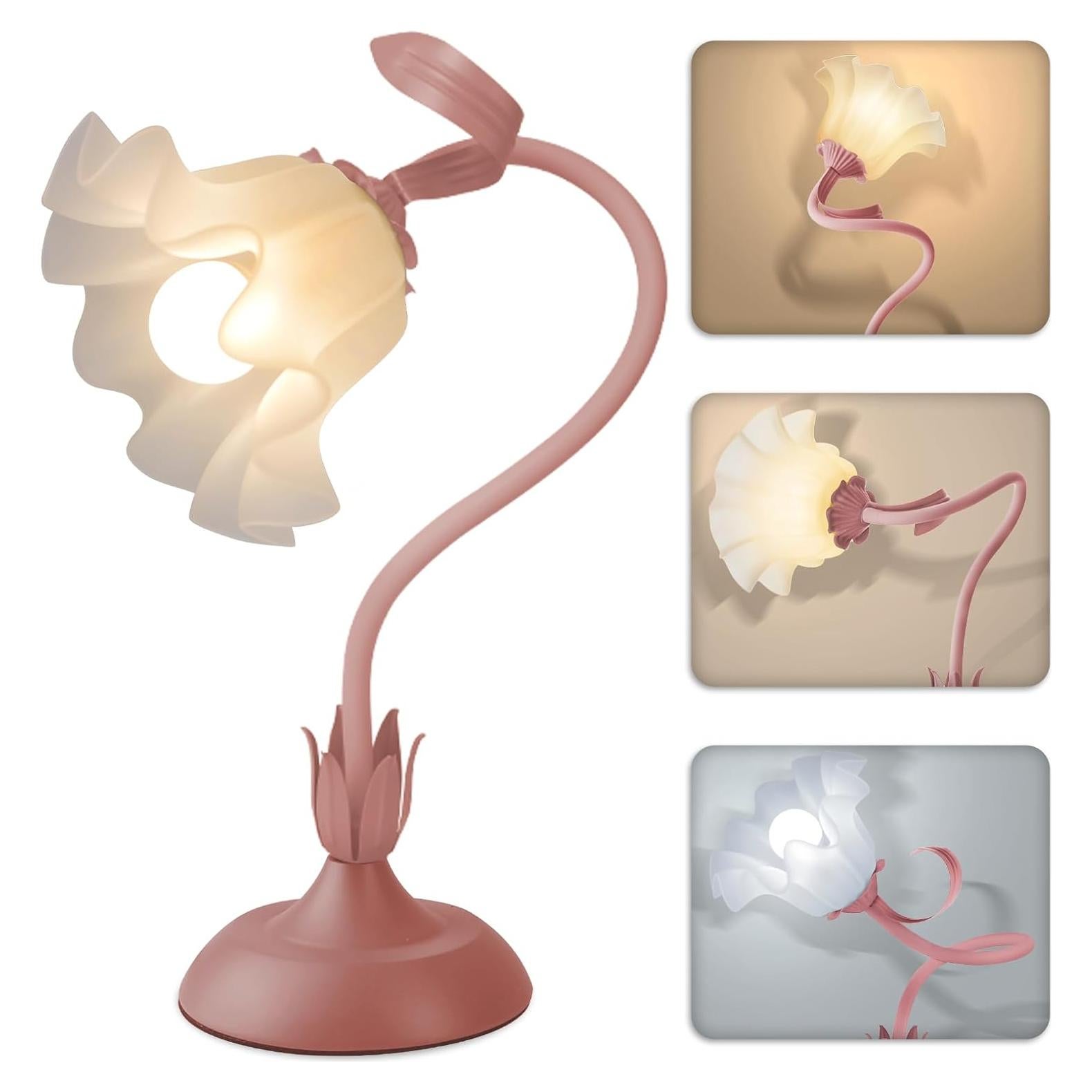 Lámpara de Mesa Rosa Larnix con Cuello Flexible y LED E26