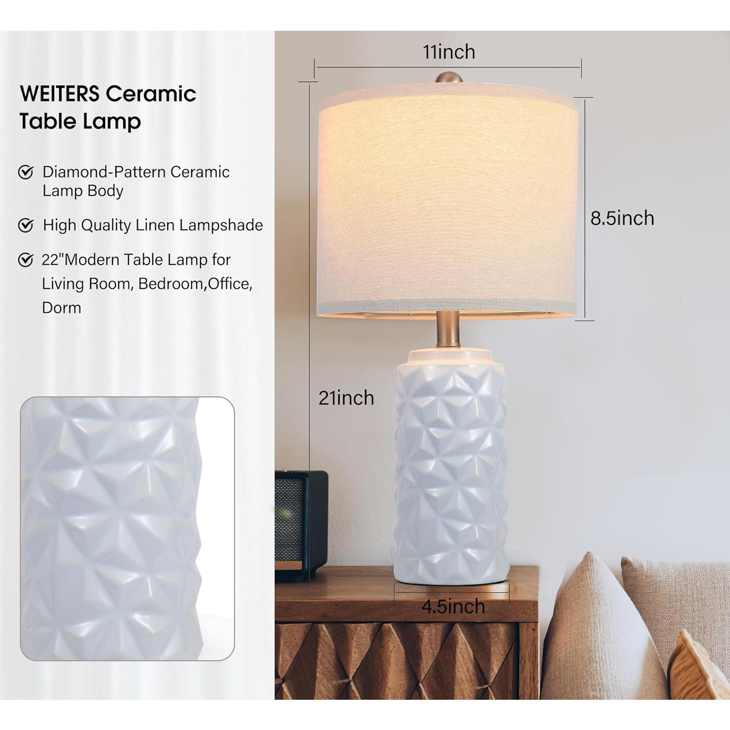 Lámpara de Mesa Cerámica Blanca 22" WEITERS Triangular