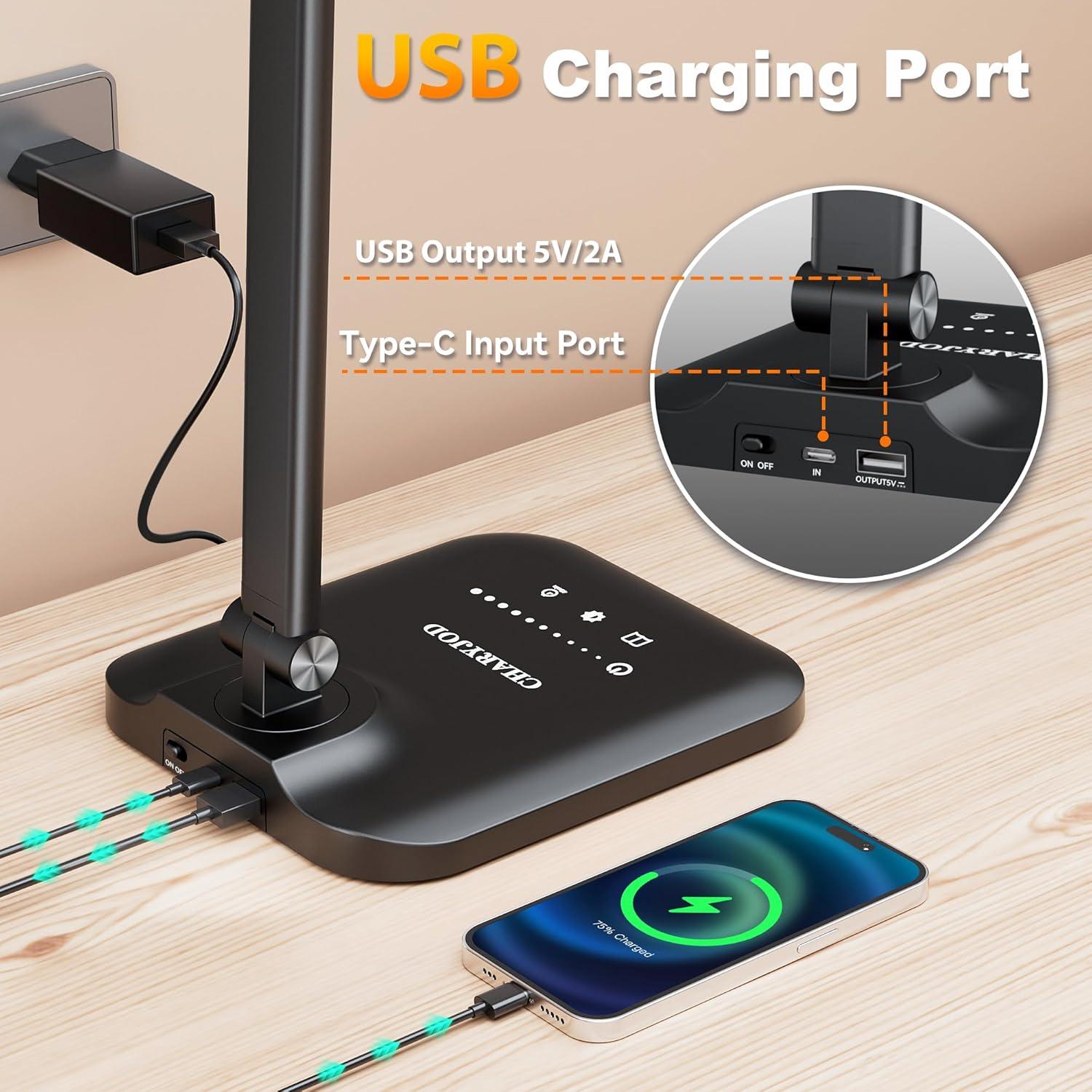 Lámpara de Escritorio LED Ajustable CHARYJOD con USB 58cm