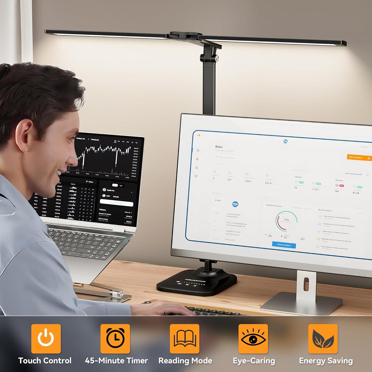 Lámpara de Escritorio LED Ajustable CHARYJOD con USB 58cm