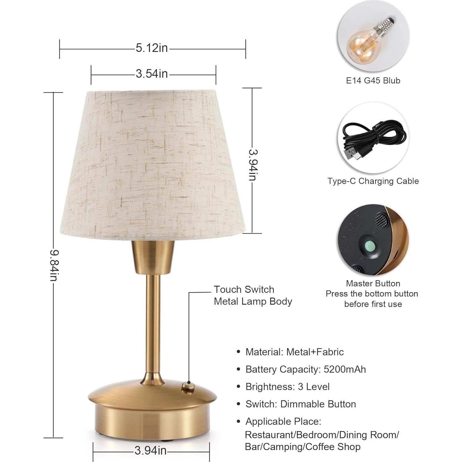 Paquete de 2 Lámparas de Mesa Inalámbricas 5200mAh Regulables