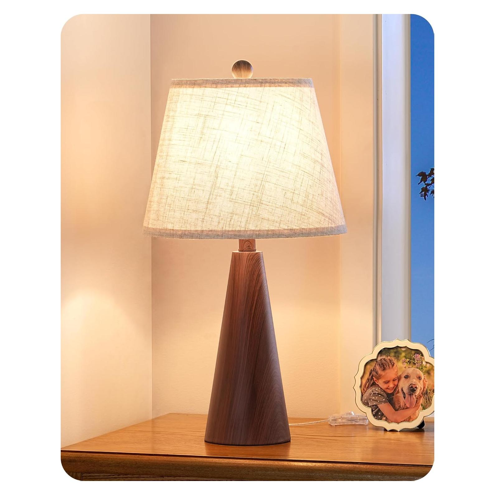 Lámpara de Mesa Boho EDISHINE 55 cm, Base de Metal y Lino Beige