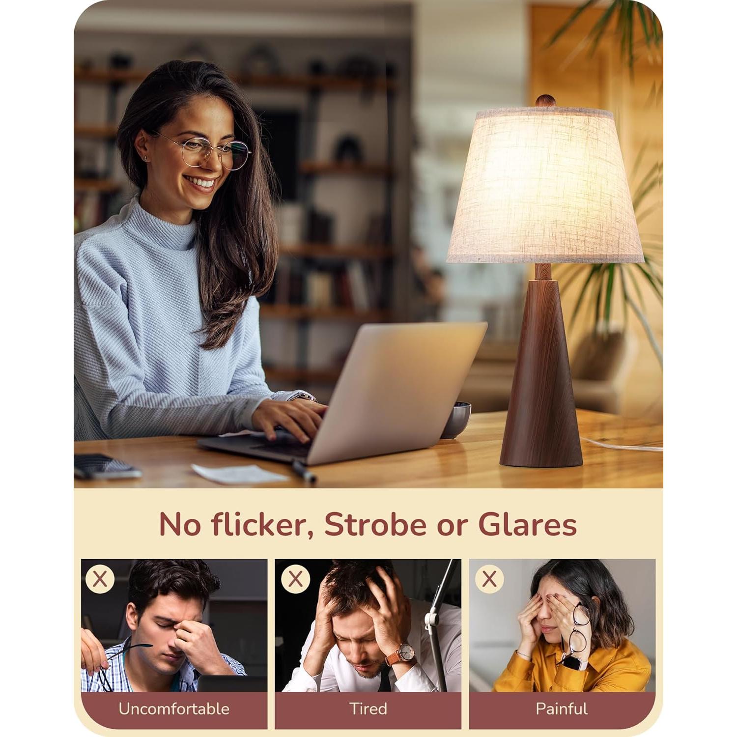 Lámpara de Mesa Boho EDISHINE 55 cm, Base de Metal y Lino Beige