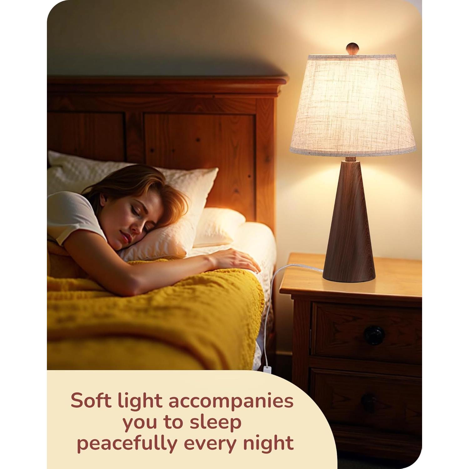 Lámpara de Mesa Boho EDISHINE 55 cm, Base de Metal y Lino Beige