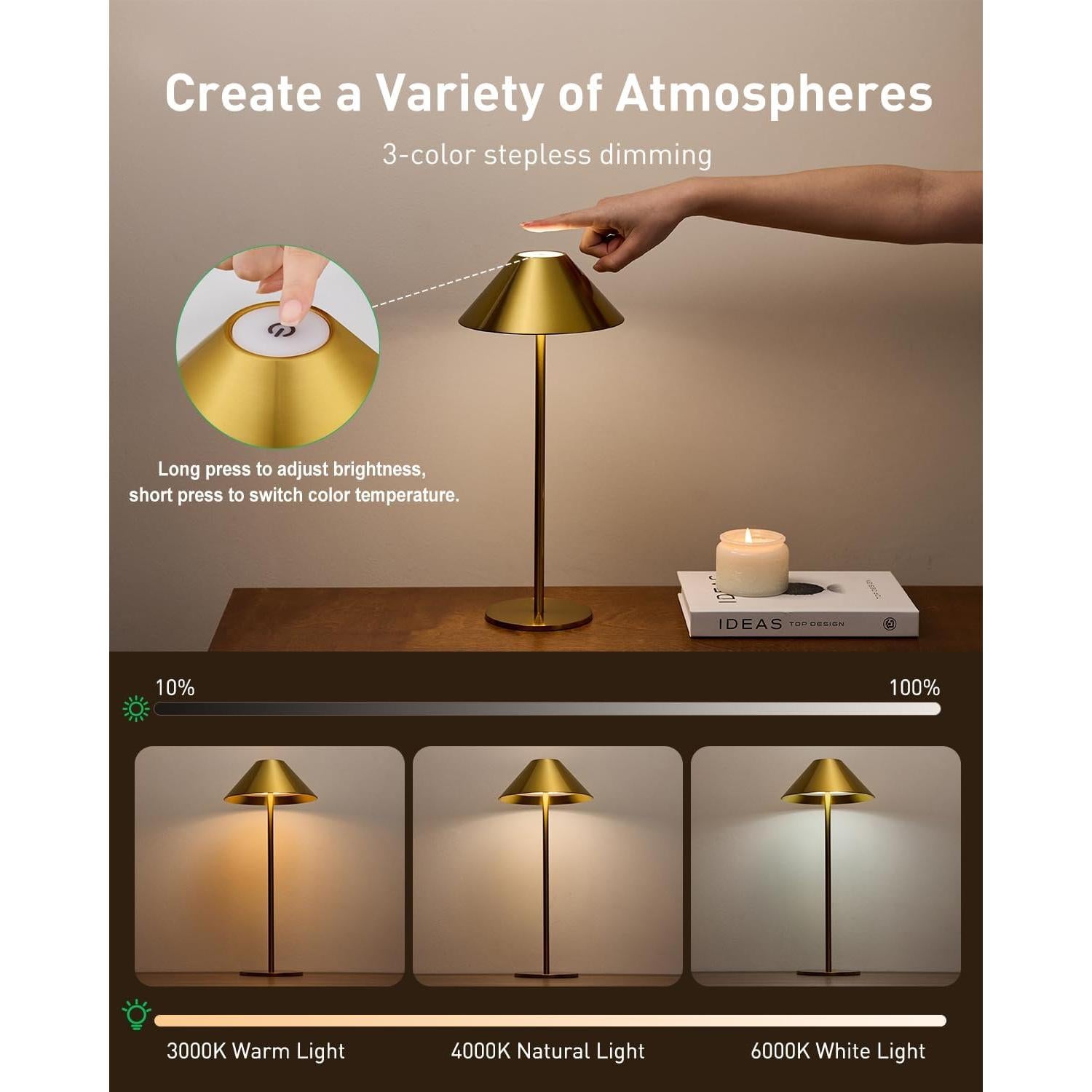 Lámpara de Mesa Inalámbrica Bojim MN-302 Recargable 35.8 cm