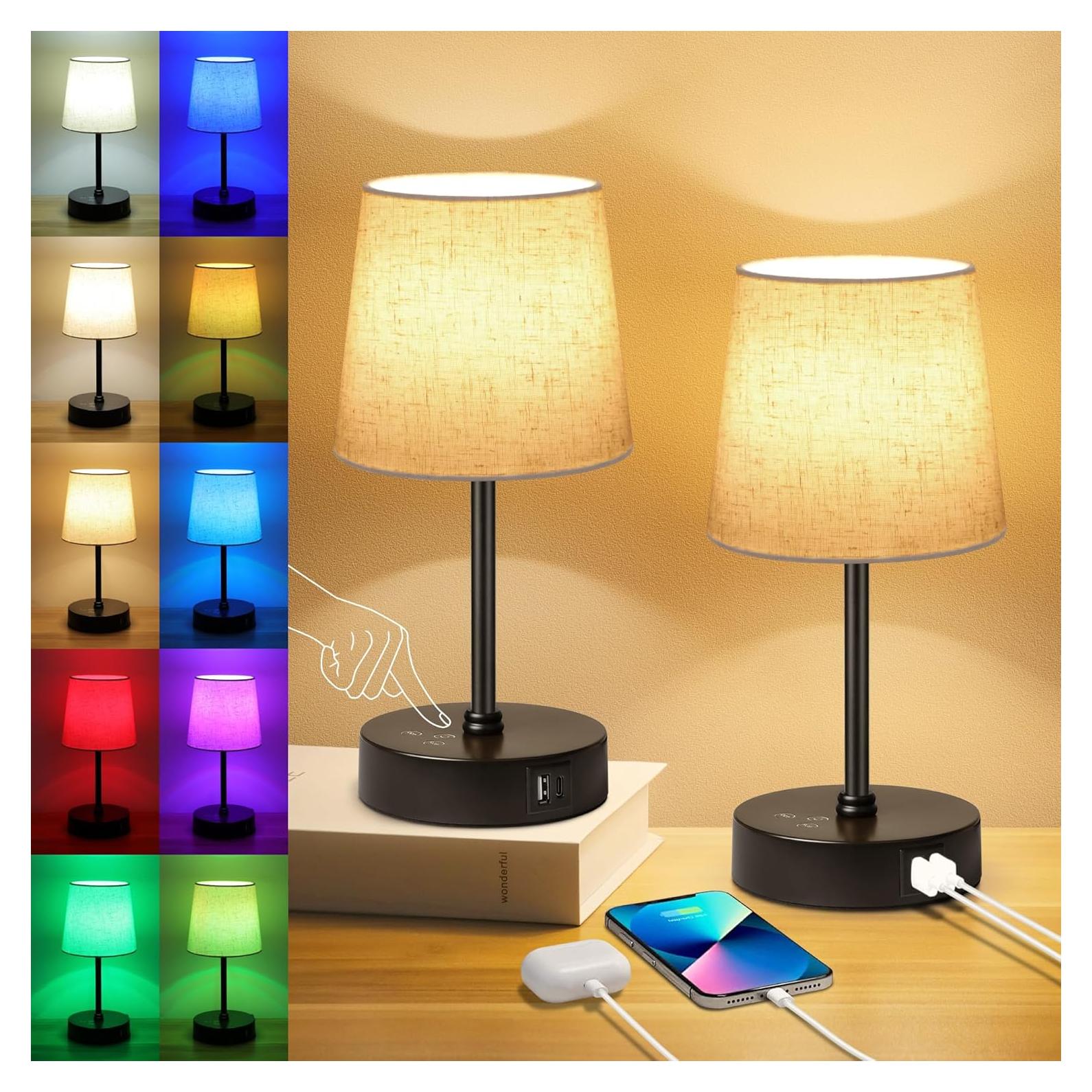 Juego de 2 lámparas de mesa Ascher 29 cm RGB con USB