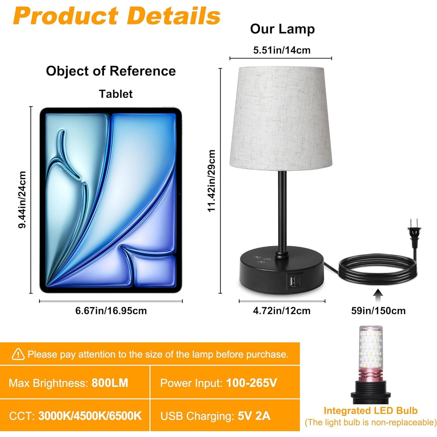 Juego de 2 lámparas de mesa Ascher 29 cm RGB con USB