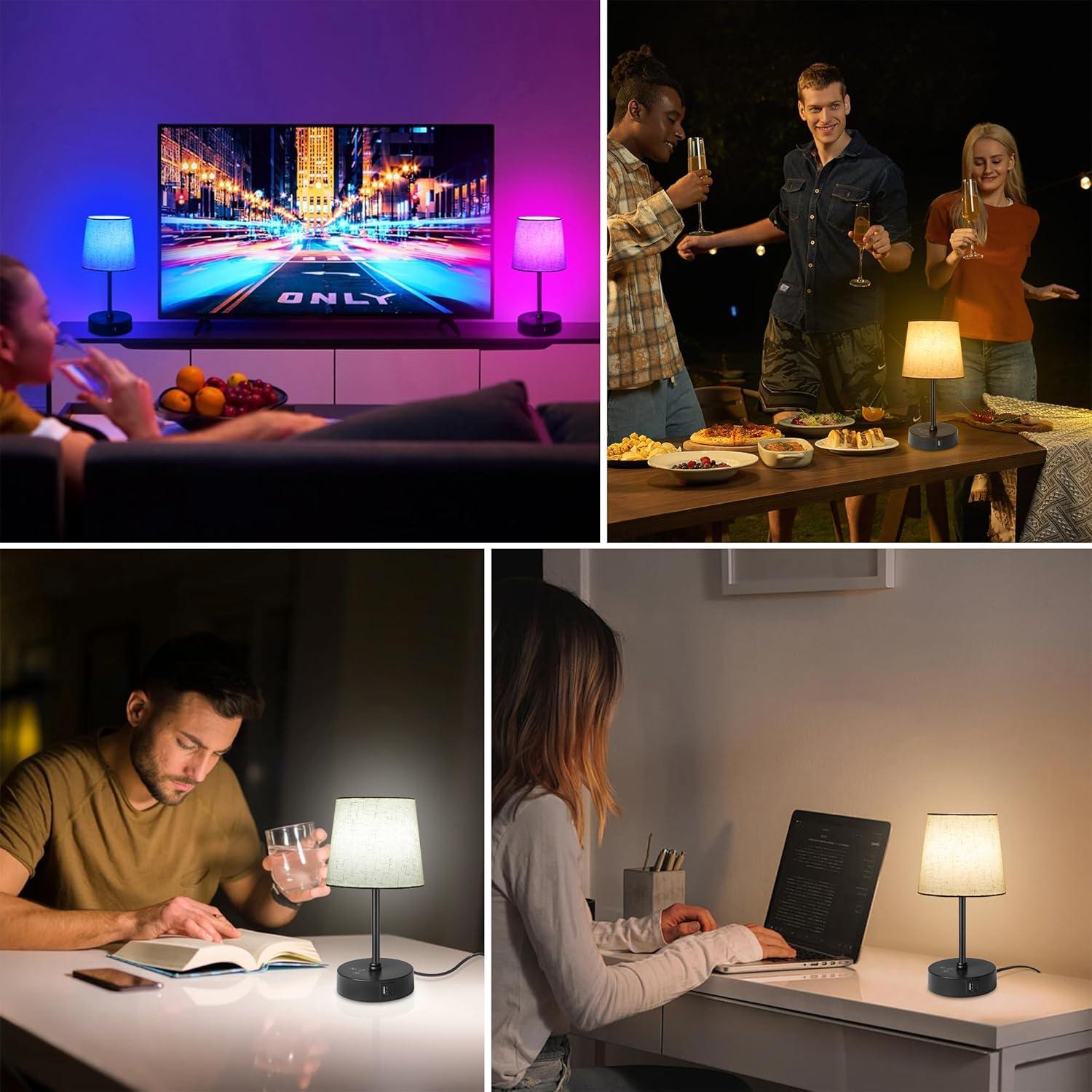 Juego de 2 lámparas de mesa Ascher 29 cm RGB con USB