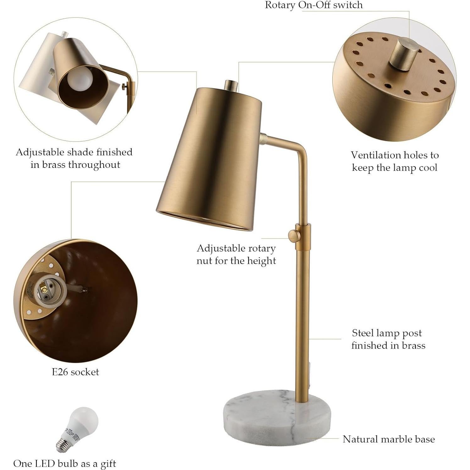 Lámpara de Escritorio VONLUCE Dorada con Bombilla LED 50.8 cm