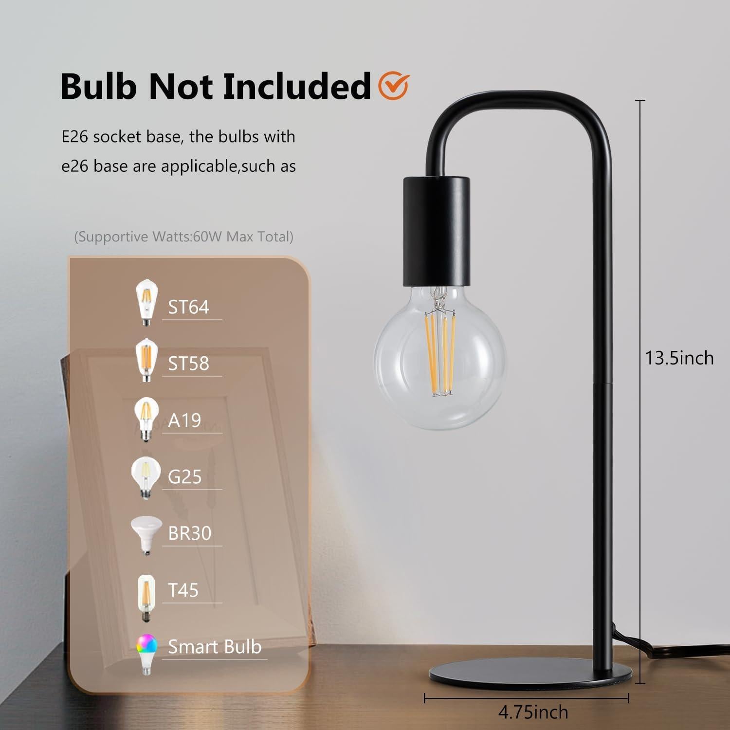 Lámpara de Mesa Industrial Iporovon E26 Negra 34cm