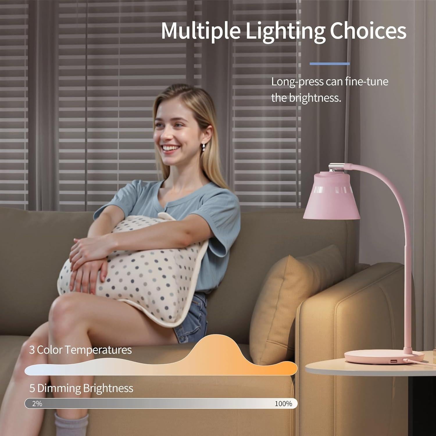 Lámpara de Escritorio LED AXX TU08 Rosa con Carga USB 650 Lúmenes